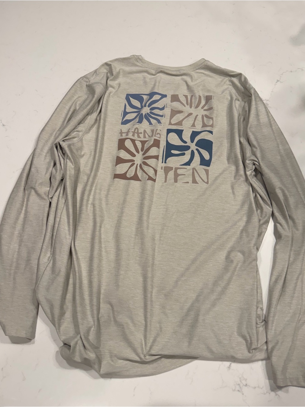 UPF 50+ UV- Hang Ten Men's Long Sleeve Crew Neck Shirt - Light Gray